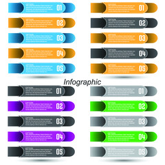 Collection infographics with steps and options, banners for web layout.