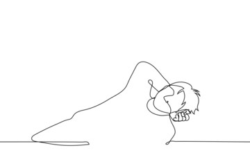 man lies with his hand under his head - one line drawing vector. concept of lying on the grass, procrastination, daydreaming