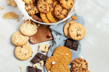 Cookies assortment on light background.