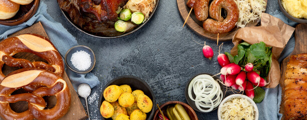 German cuisine on dark background.