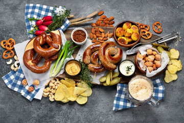 Oktoberfest concept - traditional food and beer.