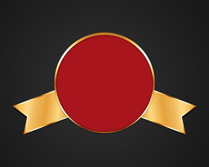 red colored round award banner with gold colored  ribbon banner on black background