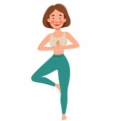 Girl doing yoga. Slender girl in pose on a white background. Vector illustration in a flat style