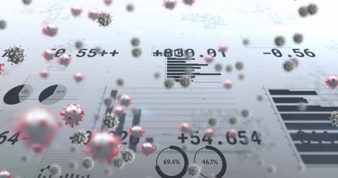 Animation of virus cells floating over data processing