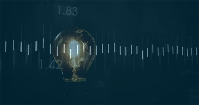 Animation of financial data processing over light bulb