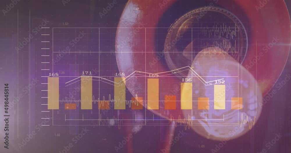 Poster animation of financial data processing over light bulb
