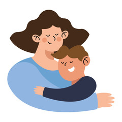 happy mother hugging son
