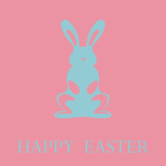Happy Easter card. Greeting card, poster or banner with bunny and lettering. Egg hunt poster. Spring background. Good for greeting card, poster, sale. Rabbit sits on its hind legs