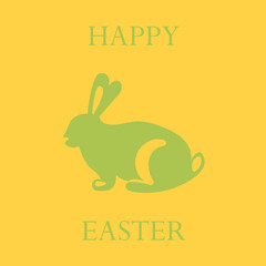 Happy Easter greeting card with cute bunny and text. Rabbit character art. Animal wildlife holidays cartoon. Vector illustration in flat style
