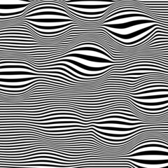 Abstract Black and White Geometric Pattern with Waves. Striped Structural Texture. Raster Illustration.Black and white stripes made in illustrator and rasterized.Stripes pattern for backgrounds.