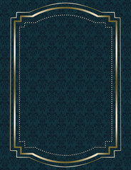 Vintage gold frame on damask dark blue background.j