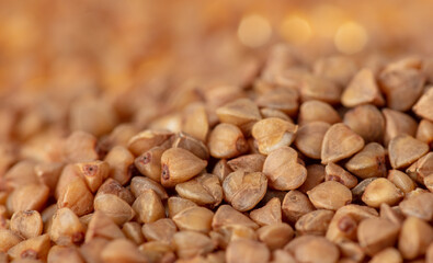 Close-up of buckwheat groats as background.