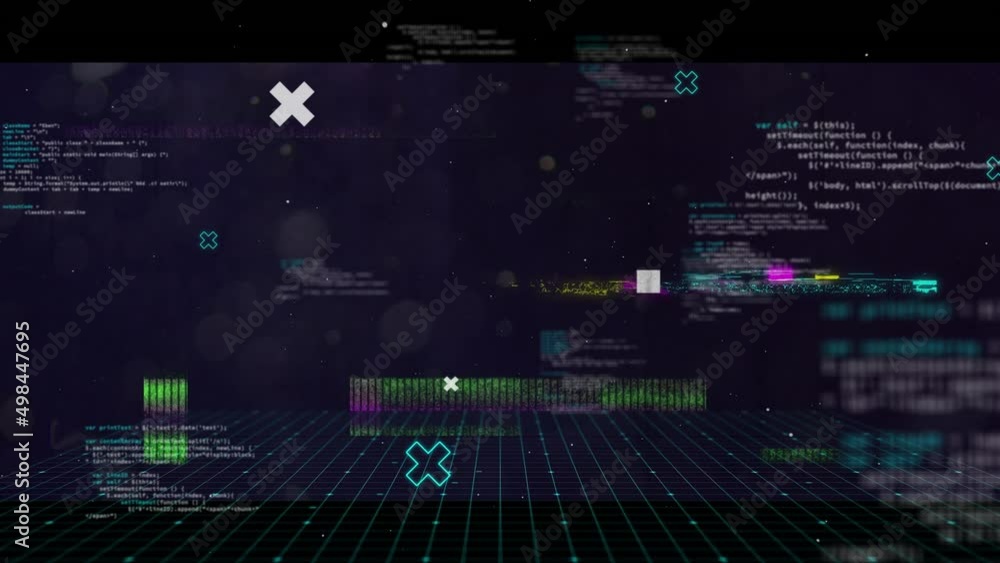 Poster animation of data processing and interference on black background