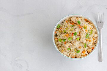 Asian Chicken Fried Rice Top Down Photo with Blank Space