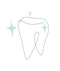 Tooth implant one line. Tooth care line art. Dental care