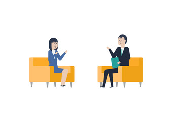 面接官と面接する若い日本人女性のイラスト素材｜mayucolor03