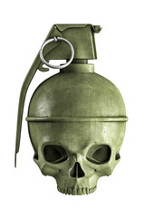 Skull grenade vintage - 3D illustration of old worn skeleton head shaped explosive isolated on white studio background