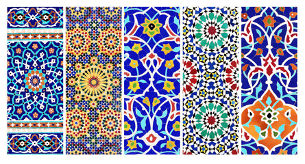 Set of vertical or horizontal banners with detail of ancient mosaic walls with floral and geometric ornaments - Powered by Adobe