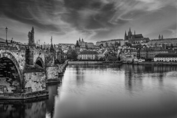 Prague the capital of the Czech Republic and the most beautiful city in Europe with beautiful churches temples in black and white design.