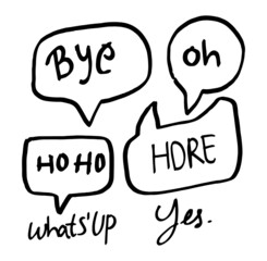 Set of bubbles talk isolatd on white background. speech bubbles.Trendy speech bubbles set in flat design with short messages.