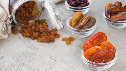 Various dried fruits. Image with selective focus