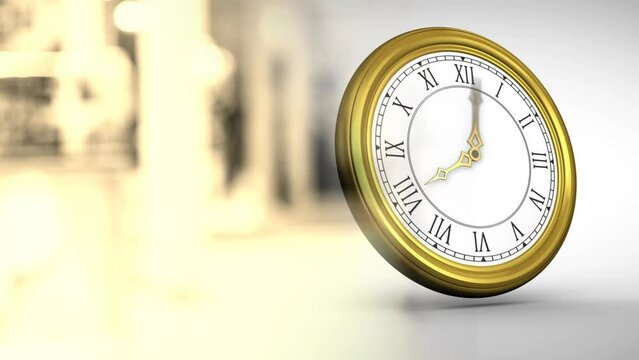 Animation of clock moving over blurred yellow and white background