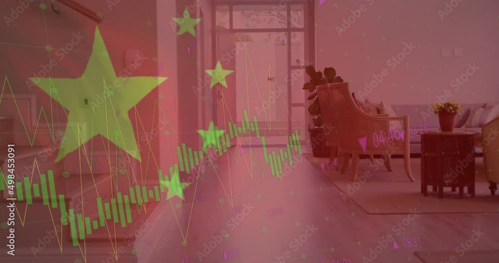 Poster animation of flag of china and data processing over house