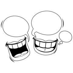 Smiling lips talking and laughing. Vector black and white coloring page