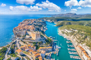 Fototapeta Aerial view of Bonifacio town in Corsica island, France obraz