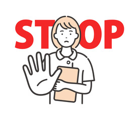 STOP：相手を制止する若い若い女性看護師