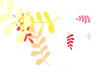 Light Red, Yellow vector doodle template with leaves.