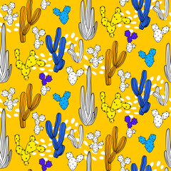 Vector seamless half-drop pattern, with cactus