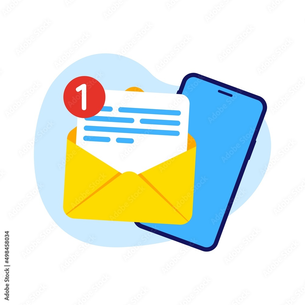 Poster one new email message with smartphone screen concept illustration flat design vector eps10. modern g