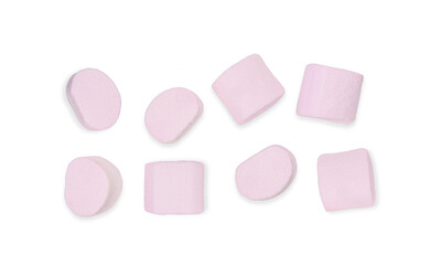 Marshmallows isolated on white background. Top view