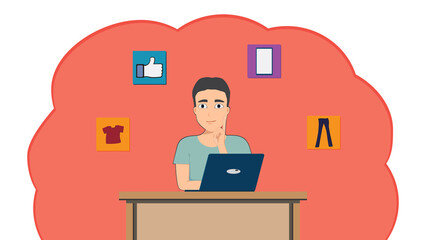 business man at office work with online payment, shopping online. Vector Illustration