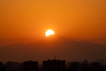 Mount Fuji and Sunset in Winter, the view from Tokyo city