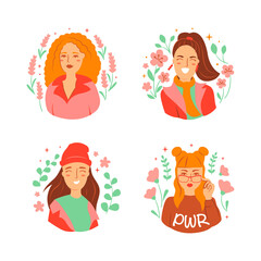 The set of brunette and blonde girls portraits. The faces and avatars of women