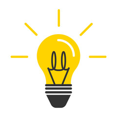 Ligth bulb rays shine with  icon.  Yellow lamp symbol. Sign equipment brigth vector.