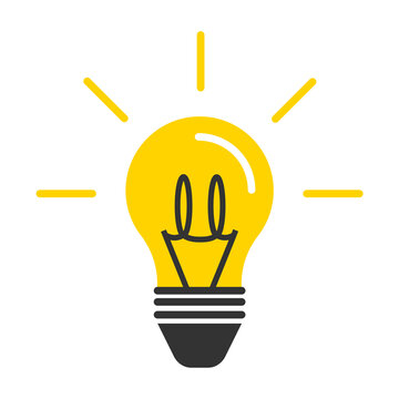 Ligth bulb rays shine with  icon.  Yellow lamp symbol. Sign equipment brigth vector.