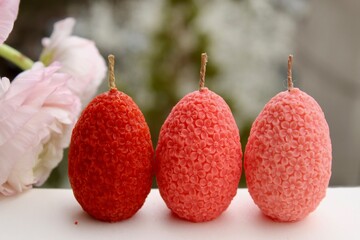 Easter eggs shaped candles. Soy wax blend hand-poured candles for easter decoration