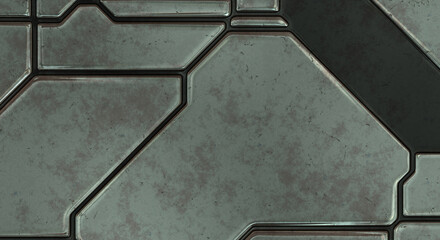 Futuristic conceptual design background. Spaceship texture wallpaper. Brushed technology pattern surface. 3D illustration. SciFi panels wall.