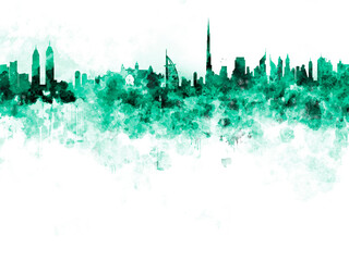 Fototapeta premium Dubai skyline in watercolor