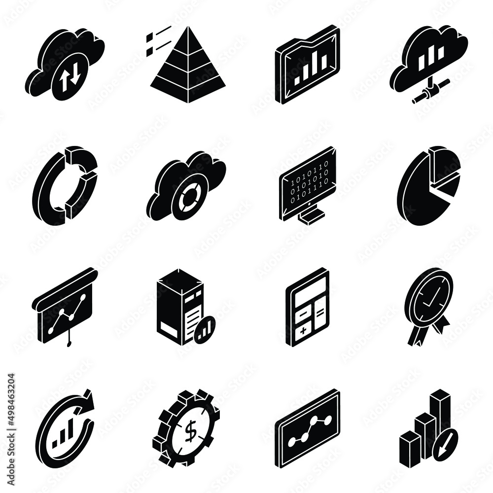 Wall mural set of data analytics isometric icons