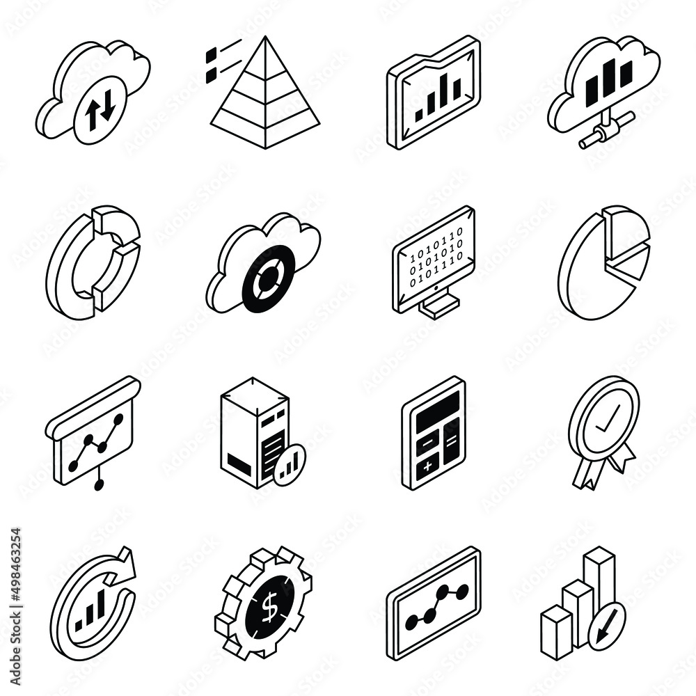 Wall mural set of data analytics isometric icons