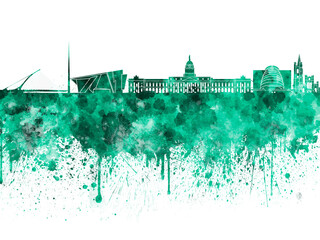 Fototapeta premium Dublin skyline in watercolor on white background