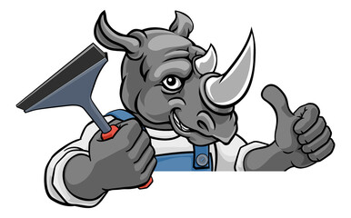 Rhino Car Or Window Cleaner Holding Squeegee