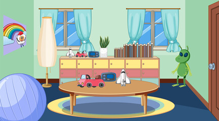 Empty room with toys and table