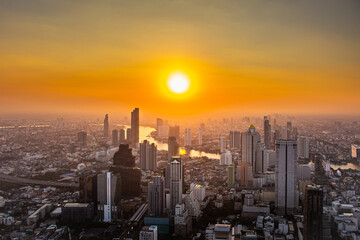 Cityscape in Bangkok at sunset