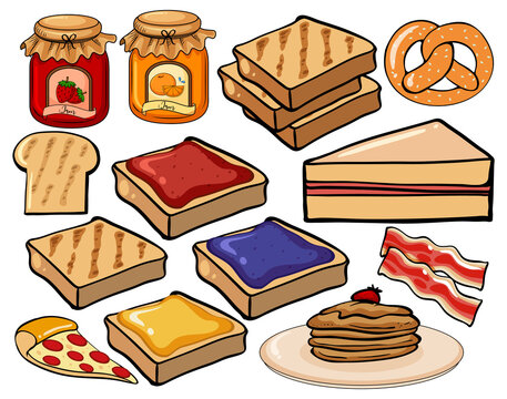 Food set with bread and jam