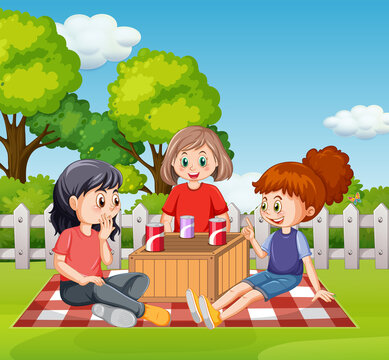 Children picnic at the garden